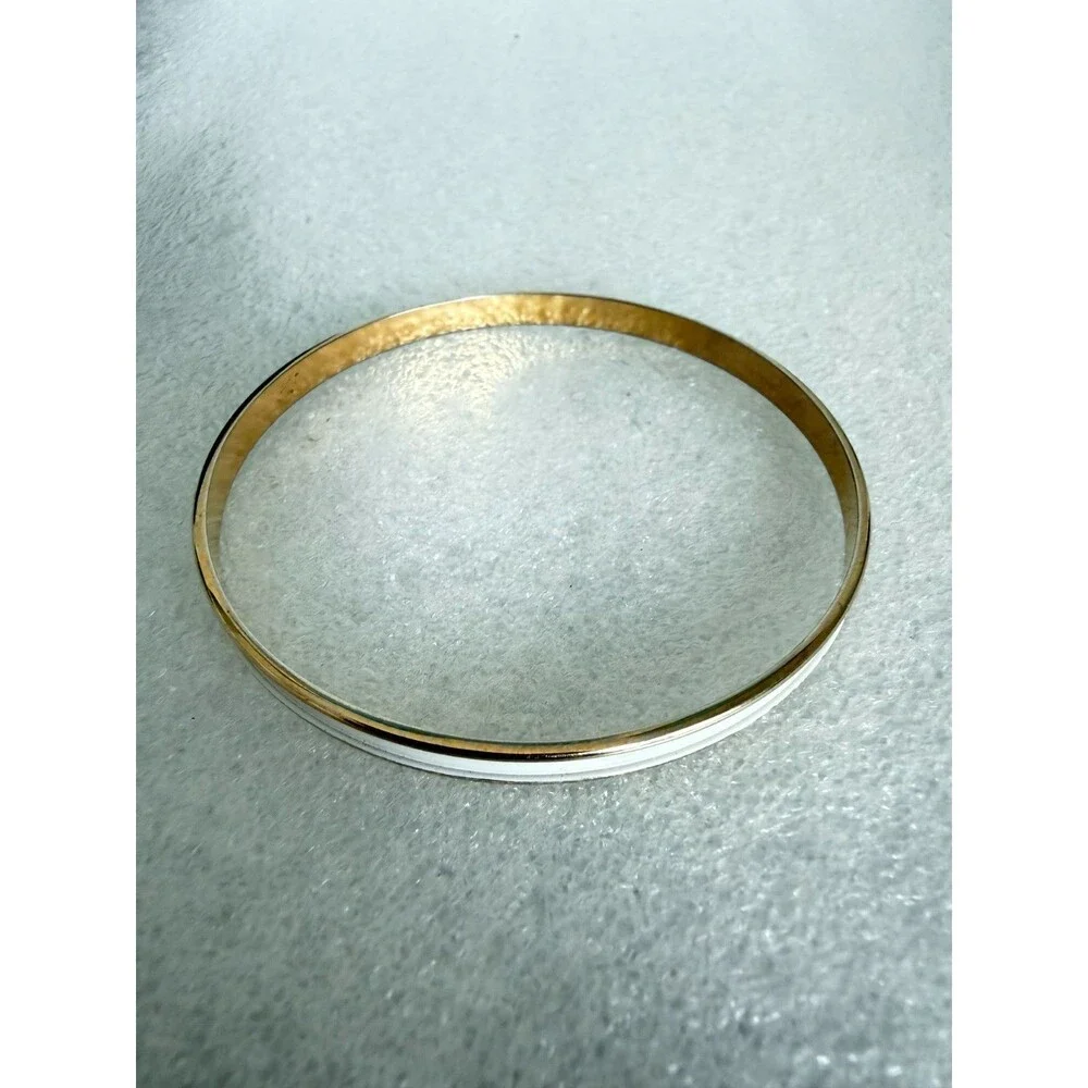 Vintage 1970s -80s Napier Gold Tone White Enamel Bangle Bracelet 2.5 Inch